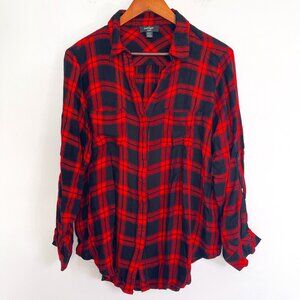 Lord & Taylor Woman Red Black Buffalo Plaid Button Up Long Sleeved Shirt Size XL
